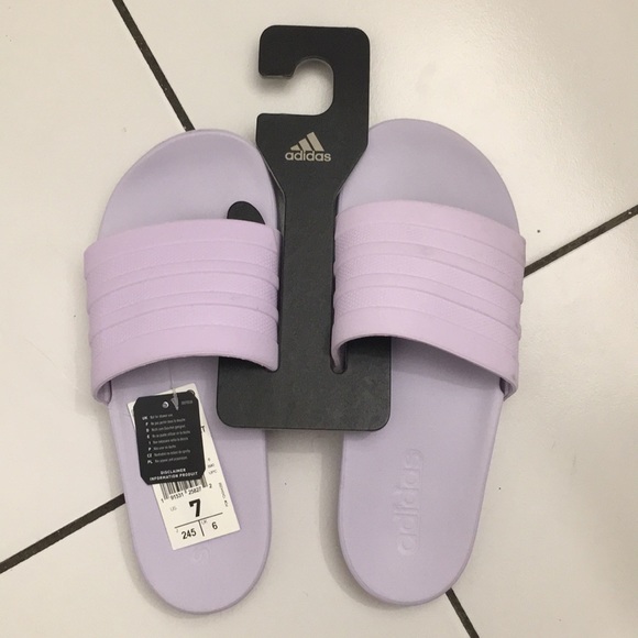 lavender adidas slides